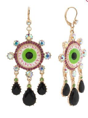 NWT Betsey Johnson earrings eyeballs Halloween chandeliers pink black crystals